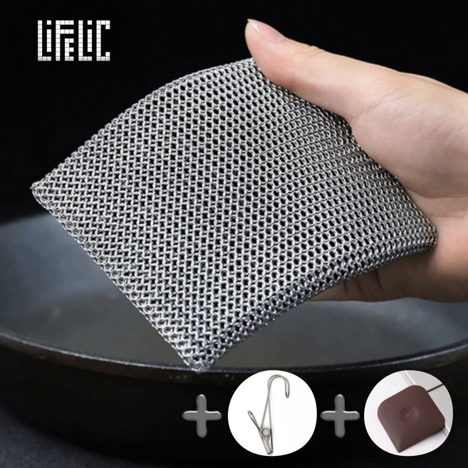 라이프릭 포어퐁 실리콘 이중 스텐 철 수세미 반영구 주방수세미 스텐집게 스크래퍼, 1개, 1세트