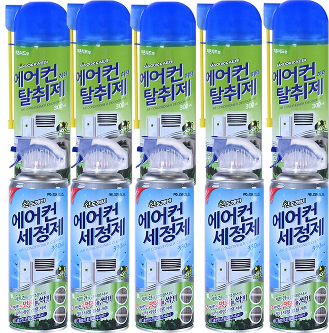 산도깨비 에어컨청소세트[에어컨세정제+에어컨탈취제] 스프레이 셀프크리닝, 6개, 330ml