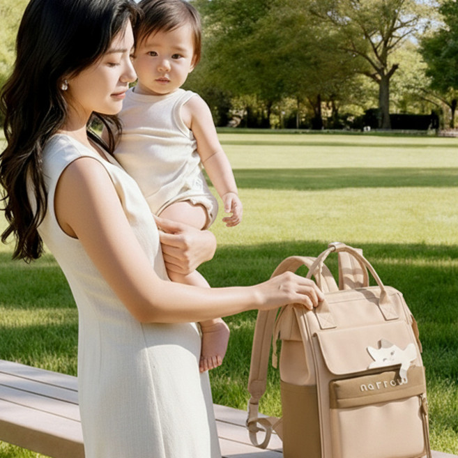 스토리원 U-SSBG052 대용량 다기능 아기용품 기저귀 가방 백팩 토트백, 베이지