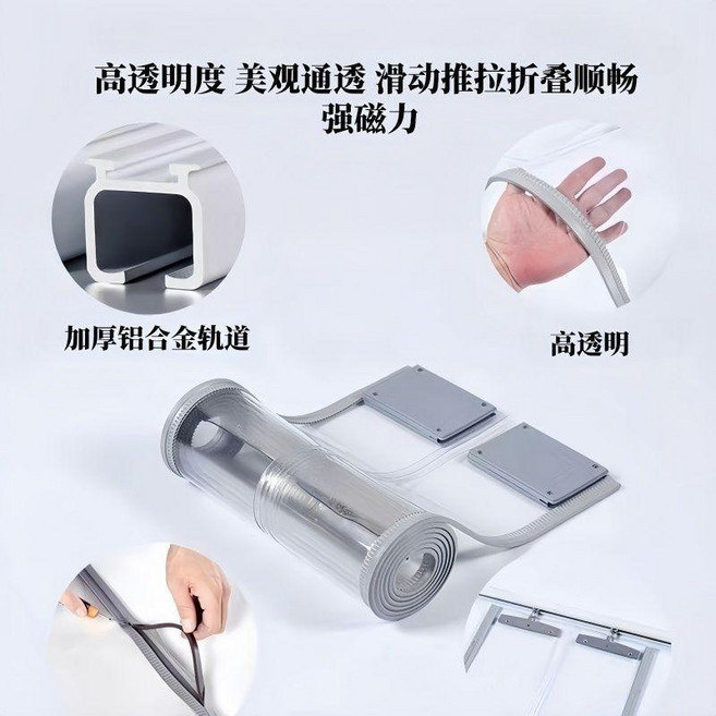 PVC磁性自吸推拉折疊軟門簾 商用空調隔斷簾, 1個, 單片35cm寬 實厚1.5毫米,下單暴富  高2.25米/片 默認頂裝配