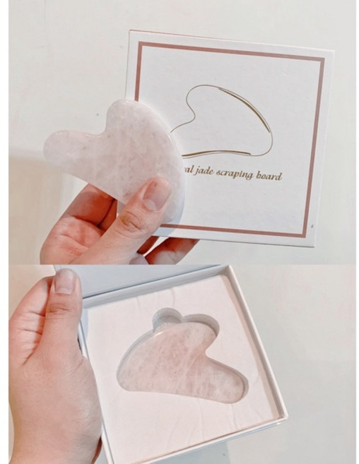 粉晶玉石滾輪臉部按摩棒 & 刮痧板 套組, 1個, 現貨粉晶刮痧板 盒裝