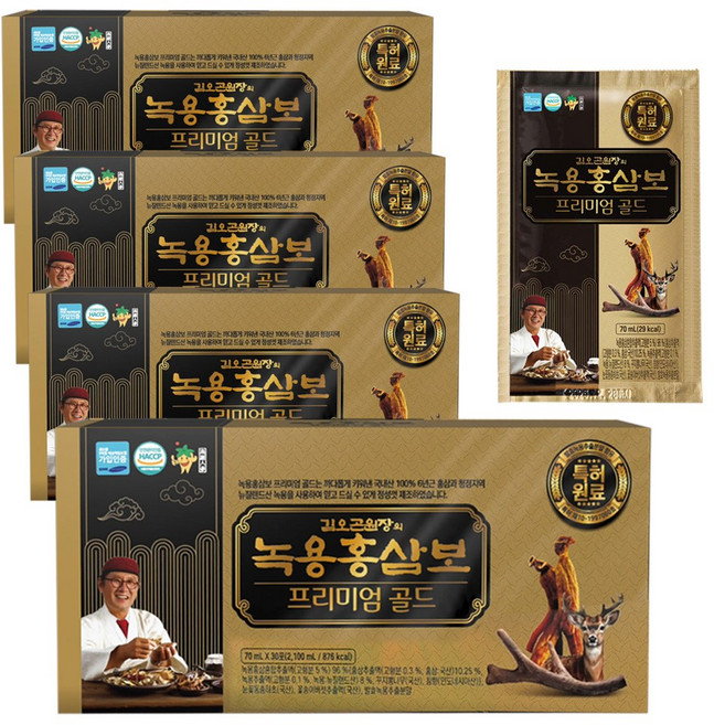 [AC-Mall] 한의사 배합 녹용홍삼 파우치 4개월분/김오곤 원장의 녹용홍삼 프리미엄 골드/침향 동충하초 구찌뽕 꽃송이버섯 성분/치아튼튼 인사덴탈플러스 증정, 70ml, 120개