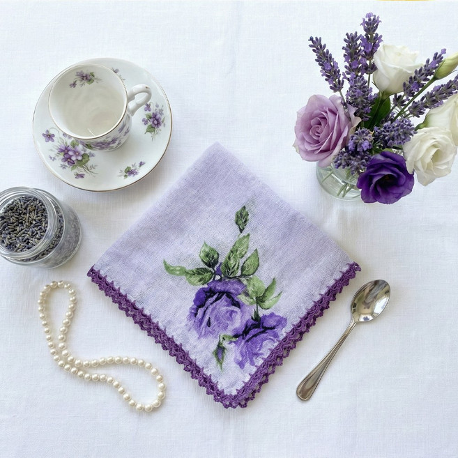 [이사야0613] 여성 플로럴 로즈가든 목 스카프 겸 레이스 손수건 단품