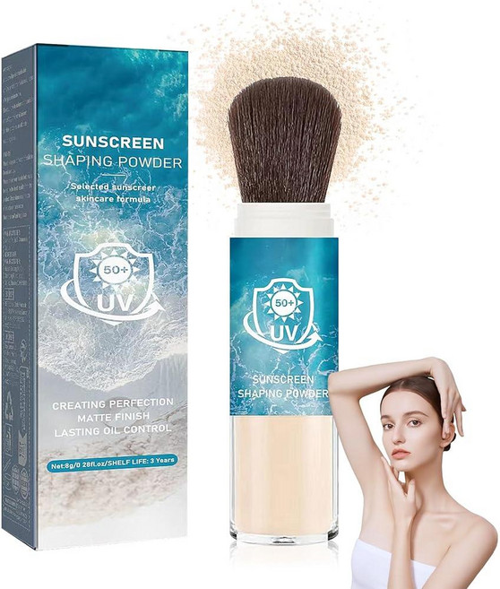 Mineral Face 자외선 차단 세팅 파우더 라스팅 오일 컨트롤 경량 파우더 차단제 SPF50+ 포함 모든 피부 타입용 메이크업 루즈 방수 브러시, Mineral Face 자외선 차단 세팅 파우더, 라스, 1개