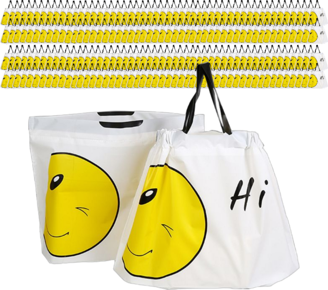 해피쇼핑 스마일 선물 포장 비닐 반투명 봉투 손잡이 쇼핑백 복주머니 간식 테이크아웃봉투, 200개