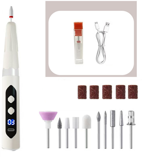 YINUO 휴대용 겔 네일 네일 드릴 USB 충전 가능 가정용 손톱 케어, 1개, 화이트