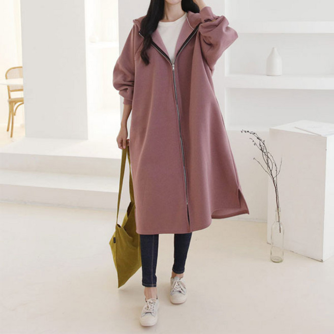 마더라이크 임부복 기모 오버후드집업 빅사이즈 여성 겨울 아우터