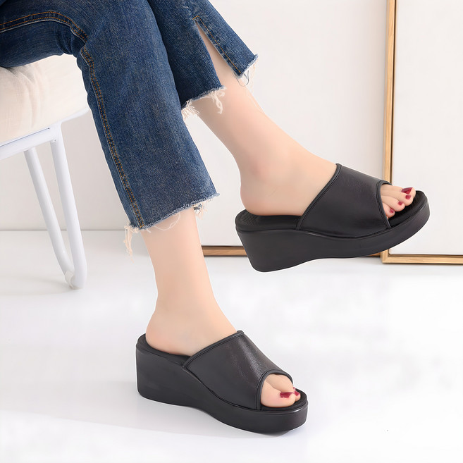 도도파트너스 여성용 이중쿠션 소프트 통굽 슬리퍼 베이직 상굽