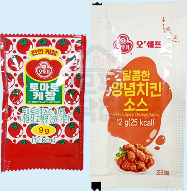 오뚜기 봉지 소포장 일회용 양념치킨소스 12g 200매 + 토마토케찹 9g 200매 세트, 1개