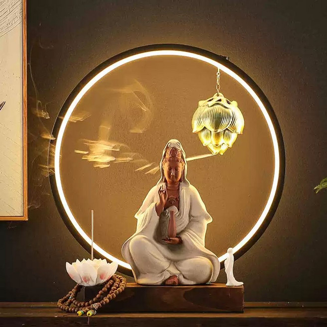 지장보살 LED 조명 불상 공예품 부처님 굿즈 장식 불교용품, 1개, I. 관음 기원보라색 모래