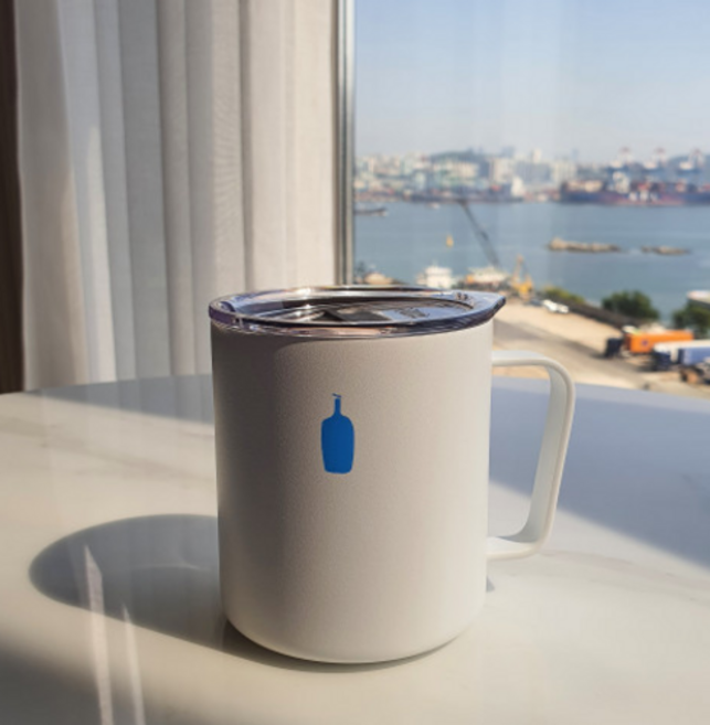 블루보틀 텀블러 화이트 트래블 머그 컵 손잡이 뚜껑 캠핑 스텐 굿즈 12oz, 프리사이즈/원컬러