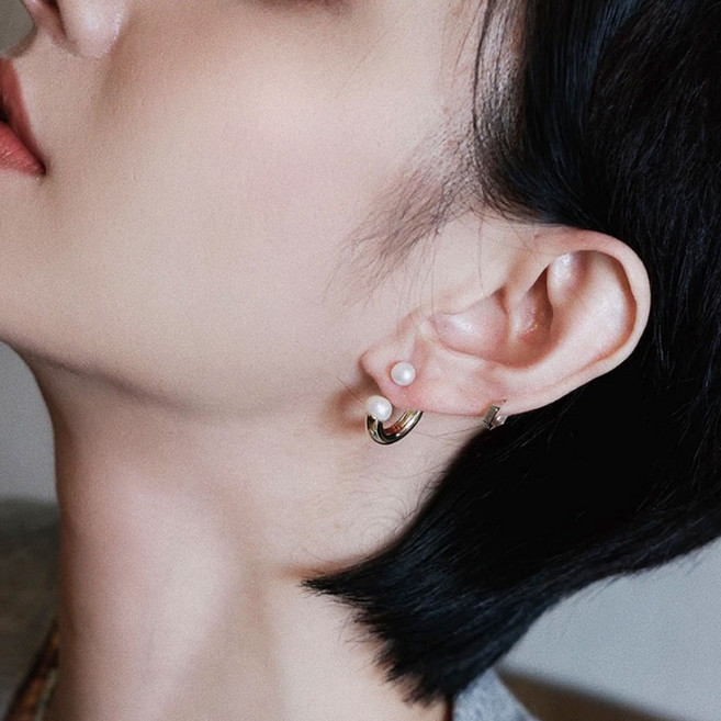 아름조이 유니크 더블 진주 투웨이 뒷드롭 여성 귀걸이 AJE058