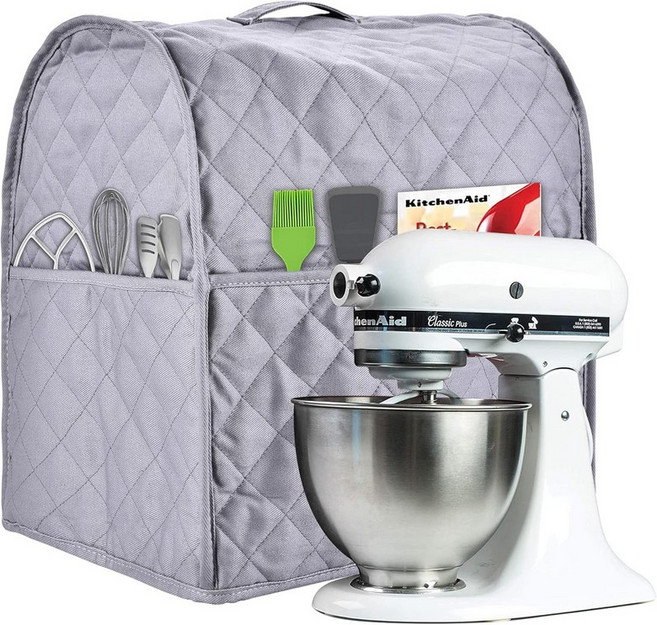 Kitchenaid 믹서와 호환되는 스탠드 믹서 커버 모든 틸트 헤드 및 볼 트 모델 순수한 코튼 미세하고 부드러우며 색이 바래지 않고 채움이 쉽지 않습니다. 4.5쿼트 전체, Fits for 4.5-Quart, Grey