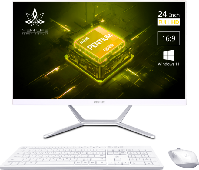 뷰라이프 24형 일체형PC G5400 정품 윈도우11 Pro 포함 무선키보드마우스 증정 AP-H110-G54, 화이트, 128GB, 8GB, WIN11 Pro