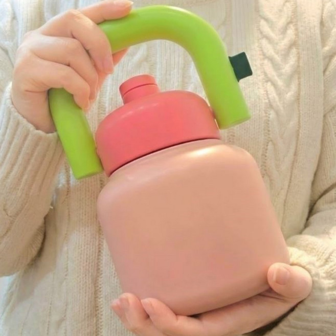 토토링 1L 텀블러 보온보냉 대용량 빨대 손잡이 스테인리스 물병, 1개, 1000ml, 핑크