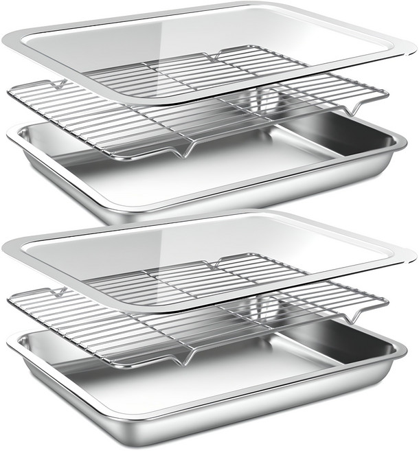 바겐슈타이거 연마제 없는 스텐 사각트레이세트 PC커버, 트레이 + 스텐 밧드 + 스텐 랙, 2세트