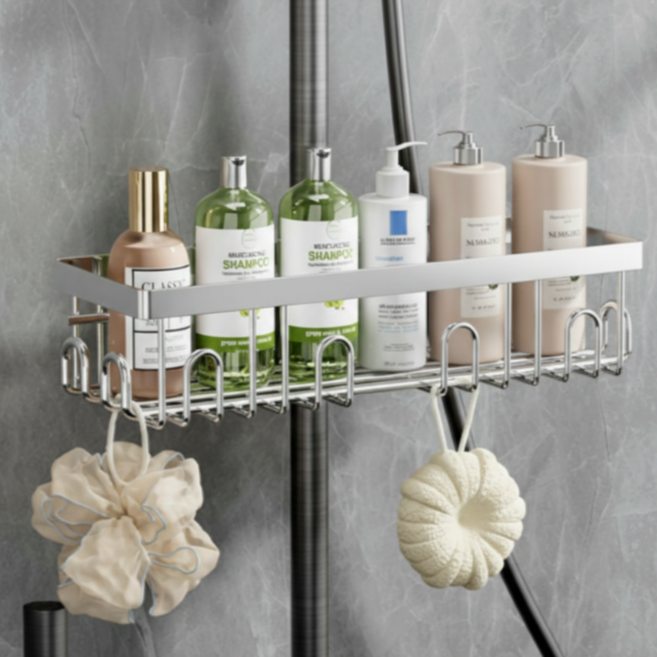 티모아리스 스테인리스 무타공 샤워대 선반, 1개, 은색