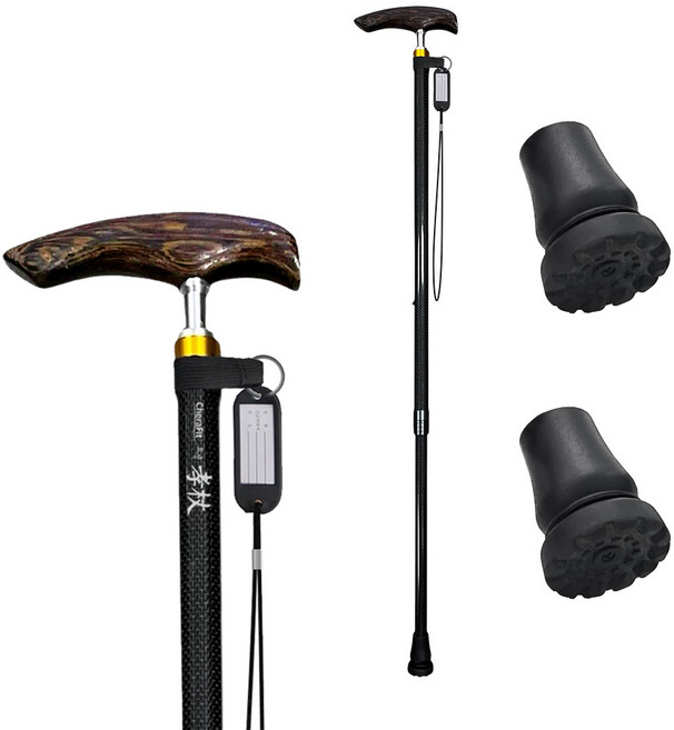 체라핏효장 가벼운 카본 웬지나무 4발 외발 어르신 노인 지팡이, 외발팁2개, 1세트