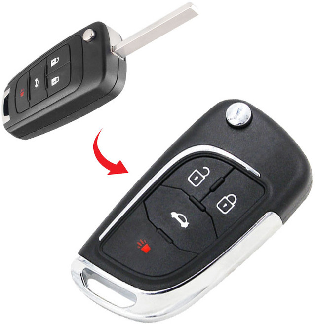 아베오 트랙스 라세티프리미어 크루즈 올란도 말리부 알페온 쉐보레 순정 폴딩키 교체형 호환용 키 케이스, 1개, 쉐보레 고급4버튼