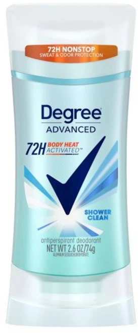 72시간 땀과 냄새를 제어할 수 있는 여성용 디그리 어드밴스드 프로텍션 안티퍼시브 데오도란트 샤워 클린 체열 활성화 기술 2.6온스, 74g - 쿠팡