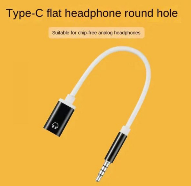 수-C 타입 암 헤드폰 Aux 케이블 변환기 C 타입-플랫 헤드폰 라운드 헤드 어댑터 케이블 3.5mm 1 개, Black, 1개
