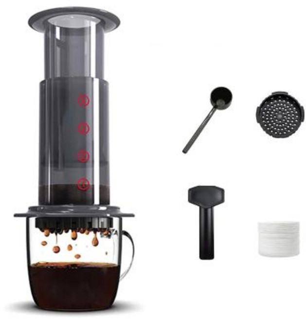 에어로프레스 휴대용 커피프레스 캠핑용 프렌치 컴팩트 디자인 미끄럼 방지 베이스 투명 경량 주전자 여행 및 야외용, 1)Style 2-PP