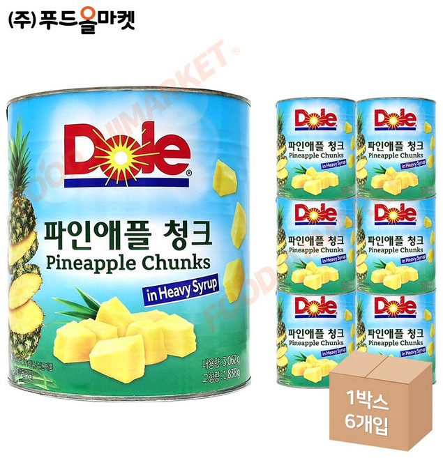 돌 파인애플 청크 통조림, 3.062kg, 6개