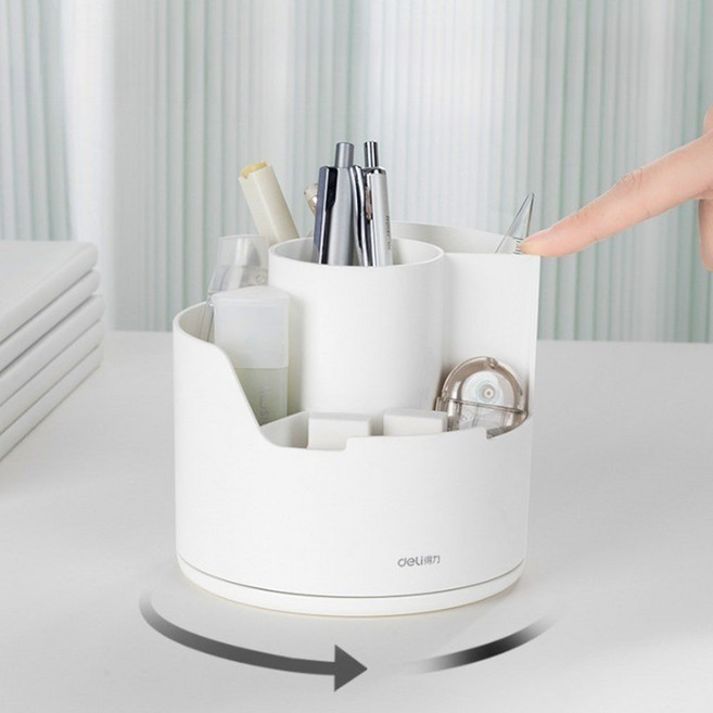 팬시코어 360도 회전 원형 연필꽂이 수납함, 화이트, 1통