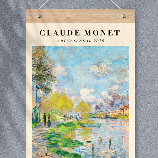 퍼니즈 2026년 빅사이즈 벽걸이 달력 + 우드바 세트, 클로드 모네, 1개