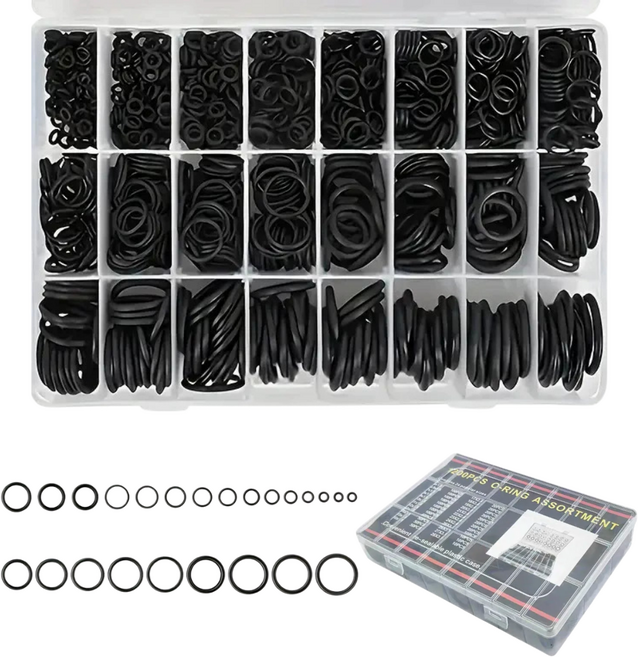 오링 세트 고무 o링 24종 총 1200p 도구함, 블랙, 1200개