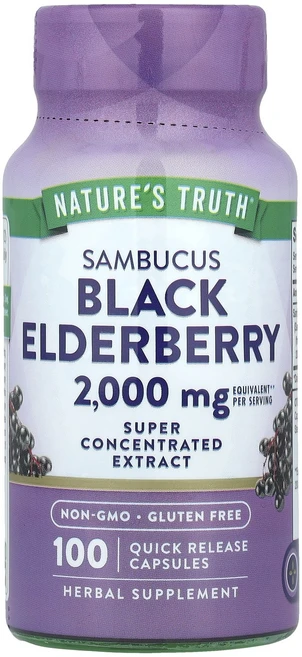 Nature's Truth 삼부커스 블랙 엘더베리 2000mg 빠른 방출 캡슐 100정(캡슐 1정당 1000mg), NaturesTruth삼부커스블랙엘더베리2000mg빠른, 1개, 100정 - 쿠팡