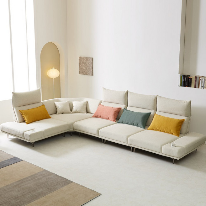 벨로에뜨 6인용 코너형 스윙소파 기능성 갤럭시 아쿠아텍스 패브릭 모듈 무빙 쇼파 아이보리, 크림