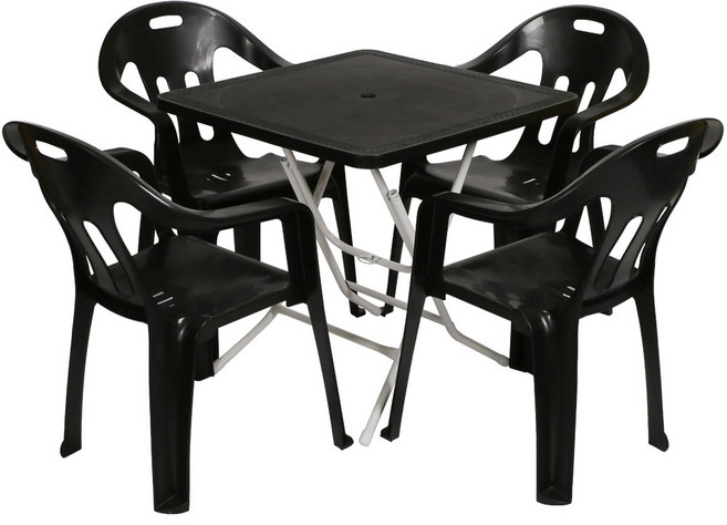 지오리빙 플라스틱 테이블 의자 세트 야외테이블세트, 사각+팔걸이의자(블랙)