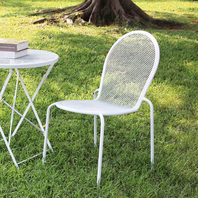 인블루 튤립 철망 야외의자 2P 카페 루프탑 테라스의자, 화이트1+1