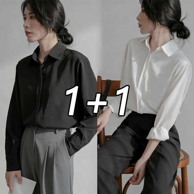 1+1 여성 사무실 링클프리 블라우스 긴팔 면접 정장셔츠