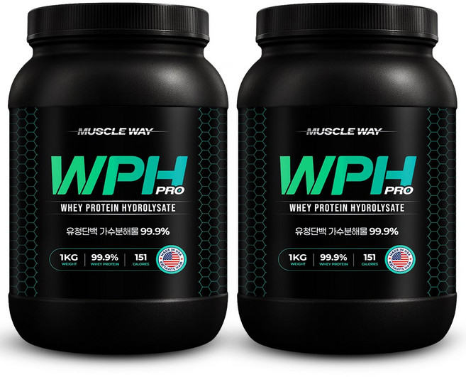 머슬웨이 WPH 99.9 가수분해유청단백질 프로틴 보충제, 2개, 1kg
