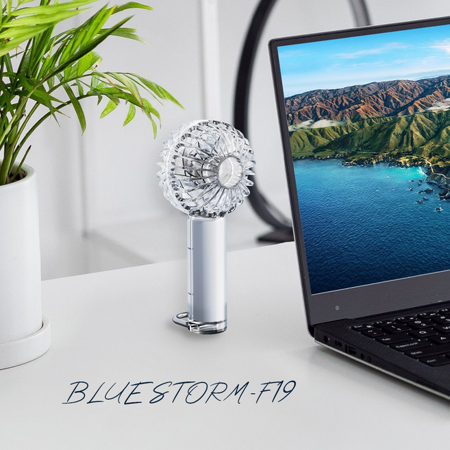 델메이트 엑스트라 블루스톰 F19 투명 BLDC 휴대용 무선 미니 선풍기, 투명백색