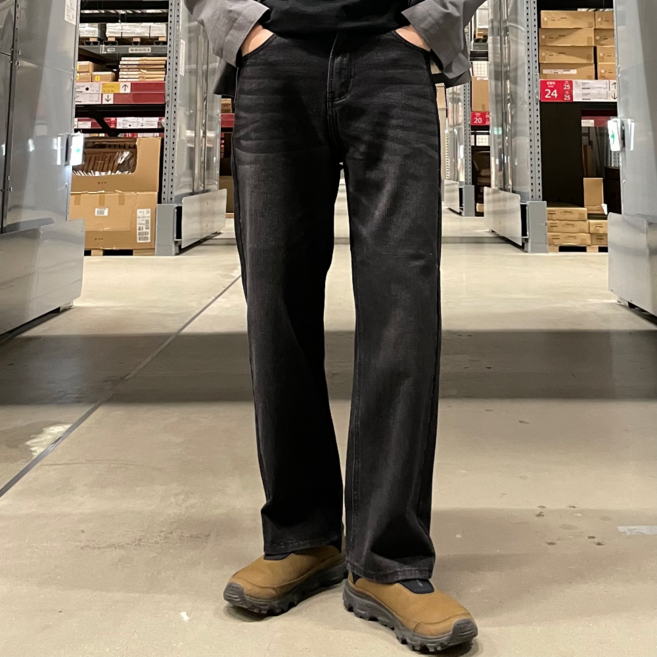 르위 캐주얼 일자핏 워싱 흑청바지 캐주얼 S-2XL