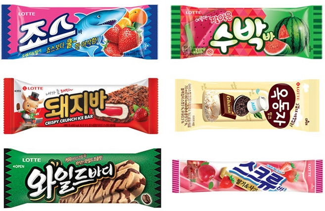 롯데 수박바 죠스바 옥동자 와일드바디 스크류바 돼지바 6종 30개 인기바세트 아이스크림, 1세트, 70ml