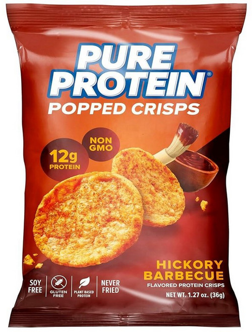Pure Protein 퓨어 프로틴 Popped Crisps 사워 크림 양파 고단백질 스낵 12G 단백질 36g1.3온스 12개입 158553, 히코리 BBQ, 36g