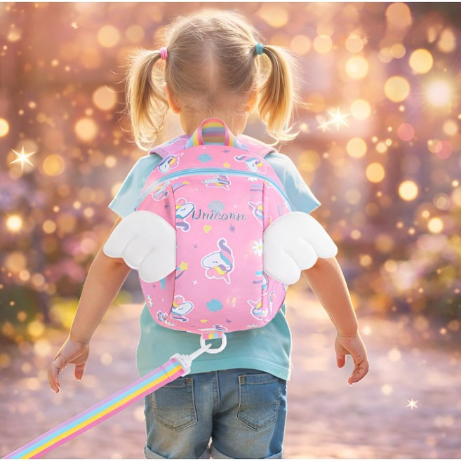 유아 미아방지 가방 아기 백팩 어린이집 등원 가방 미아방지끈 포함 배낭 돌 아기 선물, 핑크, 1개