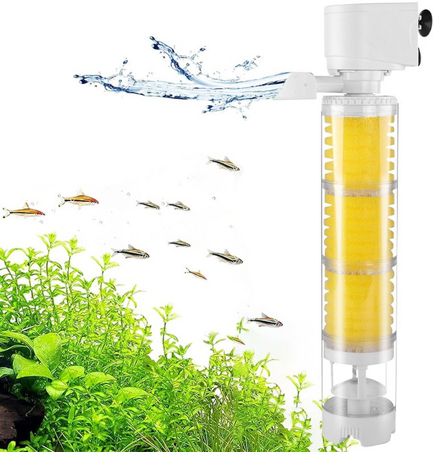 Super-in 수족관 다기능 측면 여과기세트 산소공급 무소음 스펀지 여과기, 1개, 4W