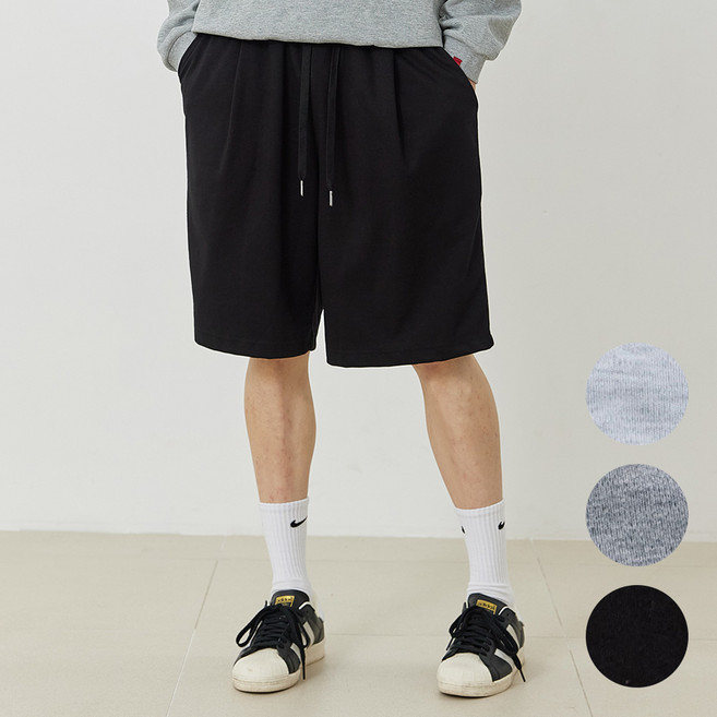 버번진 남성용 주머니 빅사이즈 와이드 핀턱 면 반바지 H801