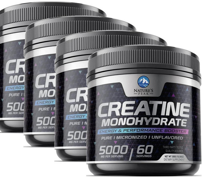 네이처스피크 퓨어 크레아틴 파우더 5000mg 크레아틴 모노하이드레이트 Nature's Peak Creatine Monohydrate, 4개, 300g