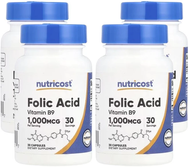 뉴트리코스트 엽산 1 000mcg 30캡슐, 4개, 30정 - 쿠팡