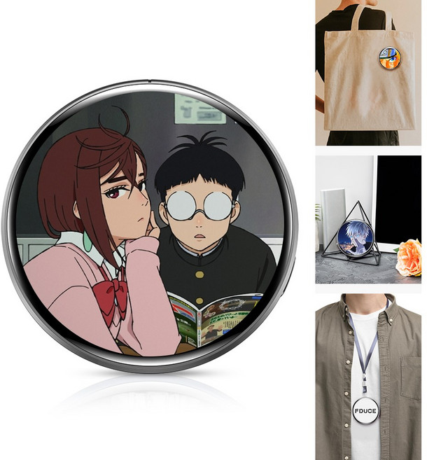 FDUCE 디지털 액자 캔뱃지 e-배지 블루투스 전자 마크 badge 사진 전송 동영상 아이돌 굿즈 전자 gif 맞춤 캔뱃지 스마트 1.7인치 디스플레이 뱃지 64/32M메모리, 32M메모리, 블랙