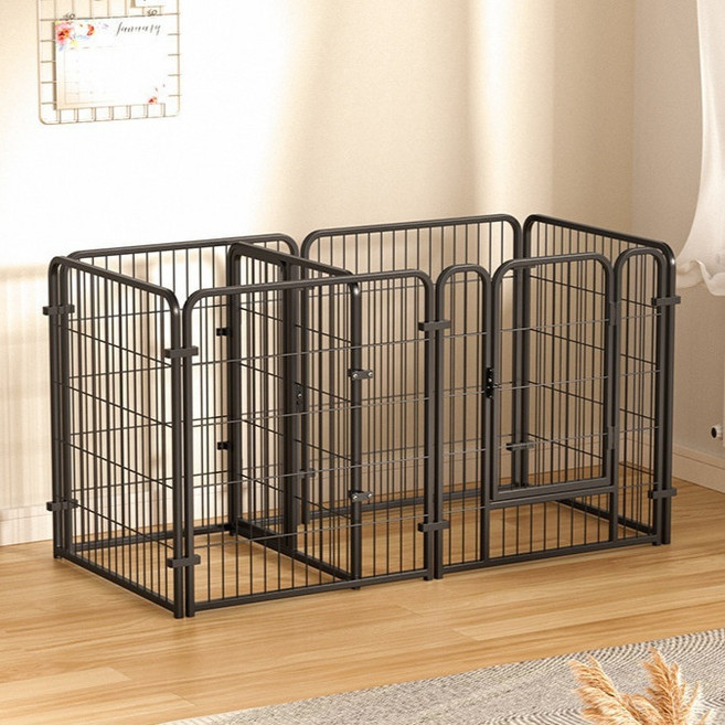 寵物圍欄 狗狗柵欄 加粗方管穩固耐用 大空間寵物籠 自由組裝 防滑靜音 帶門設計, 1個, 黑色 帶門 ,中小型犬7片款加高120*60*70cm, 黑色