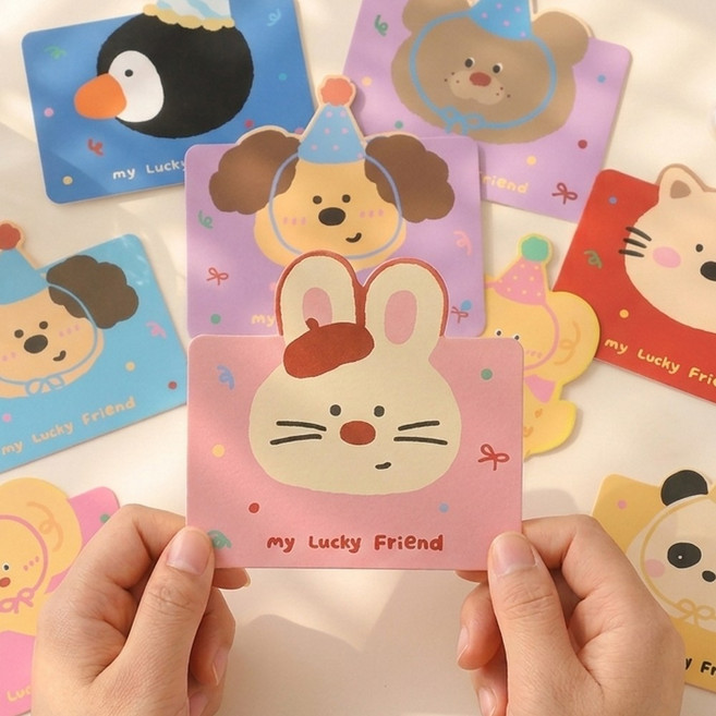 생일 축하 미니카드 동물 캐릭터 세트, 32개, 8종