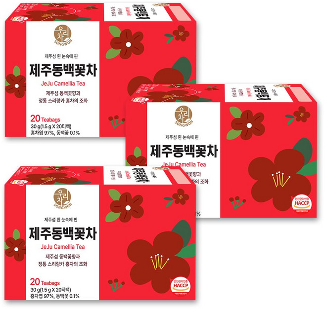 우리차 제주 동백꽃차, 3개, 20개입, 1.5g