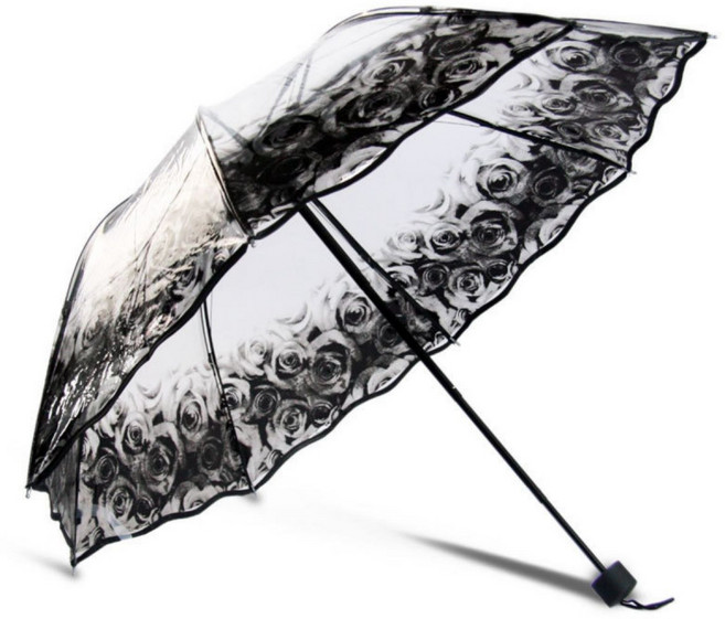 영국 왕실 디자인 투명 우산 블랙 패턴 3단 꽃 무늬